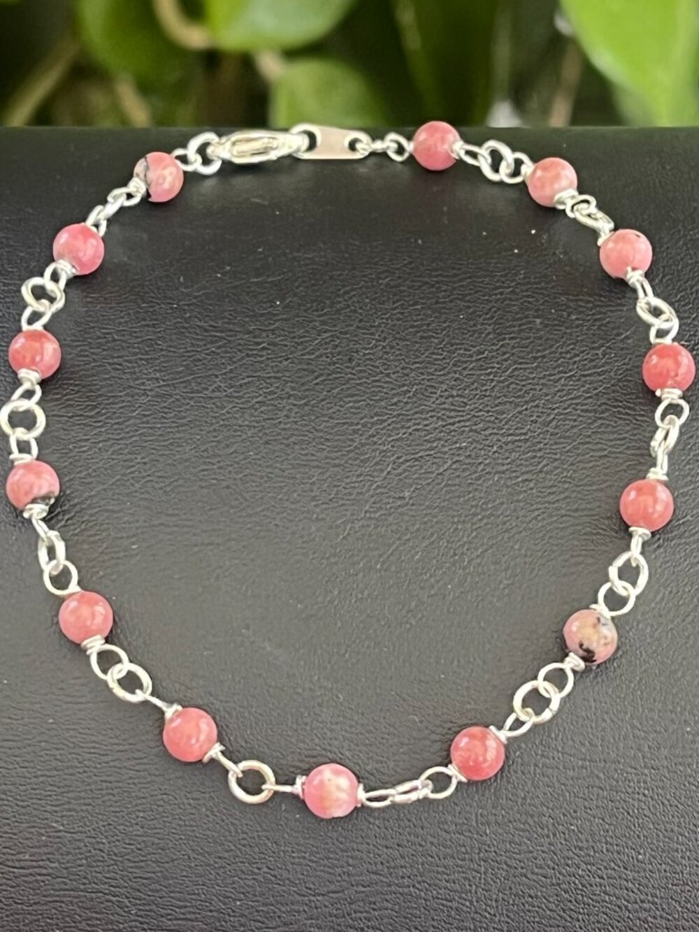 Rhodonite Gemstone Bracelet | Pink Stone Chain Bracelet | Minimalist Jewelry